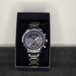 Stauer Chronograph Watch Mens OS Silver Blue‎ Dial Stainless Steel Luxury